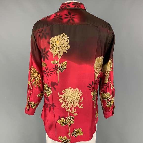 Vintage GUCCI by Tom Ford 2001 Red Floral Silk Button Up Long Sleeve Shirt - Picture 4 of 6